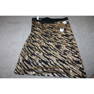 Size XL Womens Skirt Gold Black Tiger Stripe Print Design Sequin Black Stripes